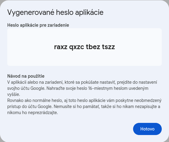 Google konto, Vygenerované heslo