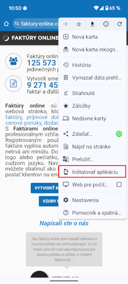 Faktúry online inštalácia aplikácie krok 2