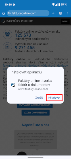 Faktúry online inštalácia aplikácie krok 3