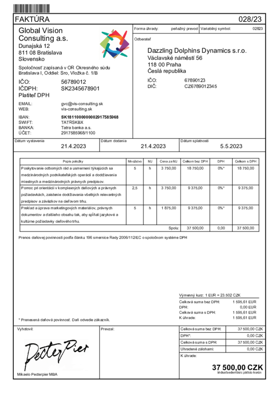 Vzor Faktúra v cudzej mene | Faktúry online